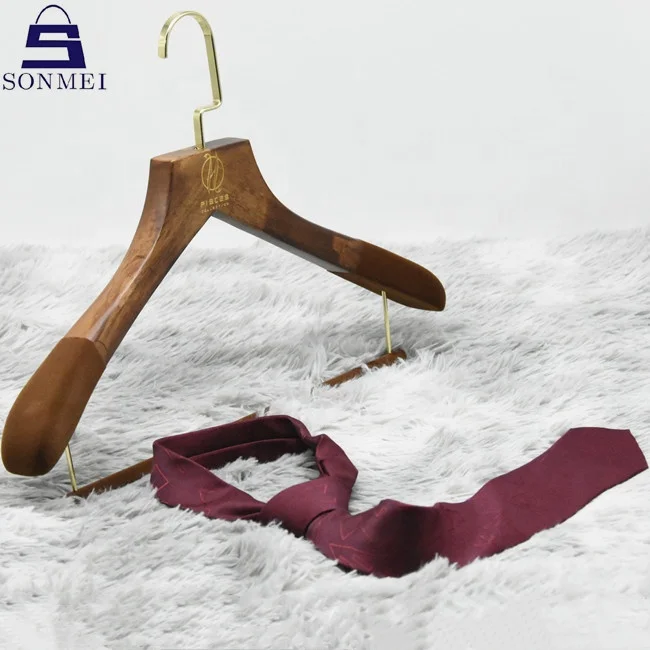 Antique brown velvet non slip black wood suit hanger wide luxury