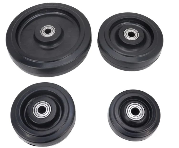solid rubber wheel silent casters 5/6/8 inch heavy duty single wheel double axle elastic wheel flat cart trolley industrial