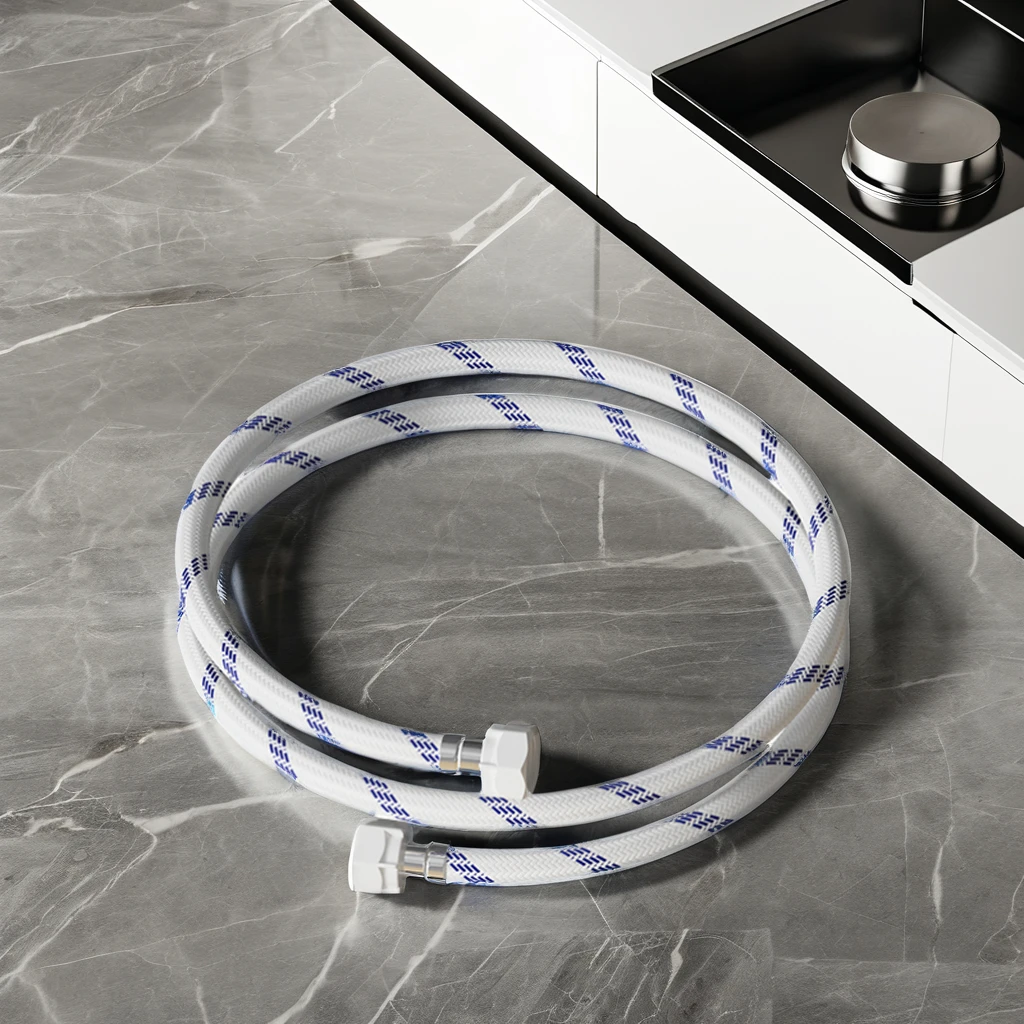 Modern Premium PVC Stainless Steel Braided Hoses Hot & Cold Burst-Proof Brass Washing Machine Red & Blue (2 Pack) Bathroom Use