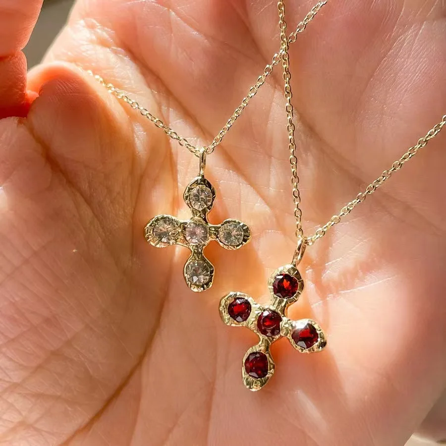 Fashion Gold Plated Christian Jewelry Colorful Zircon Cross Pendant Necklace For Women