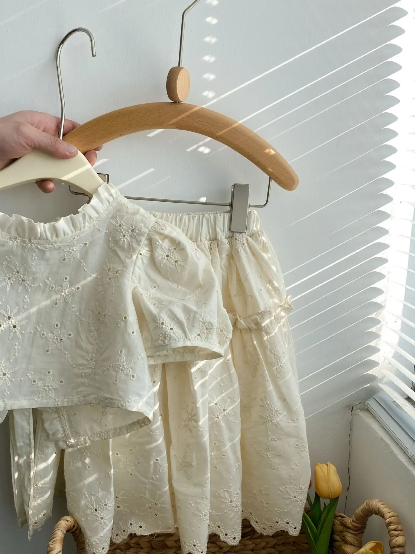 summer 2024 kids wholesale lace two piece skirt set for girls