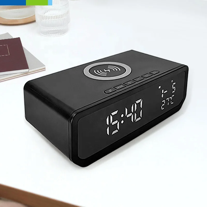 10W Wireless Qi 3.0 Charging Table Clock with Temperature and Humidity 10W Desktop Office Use Electric Alarm Office Motive