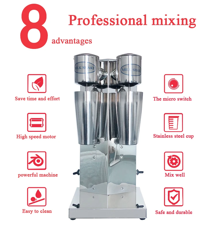 Dual Head Milkshake Machine Stainless Steel Milk Shake Machine 2 Speed with Cups, Smoothie Mixer Blender Cocktail Mixer Maker
