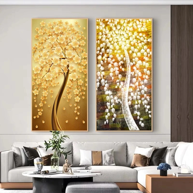 Modern Home Decor Cuadros Golden Money Tree Landscape Poster Picture Print abstract money tree painting canvas