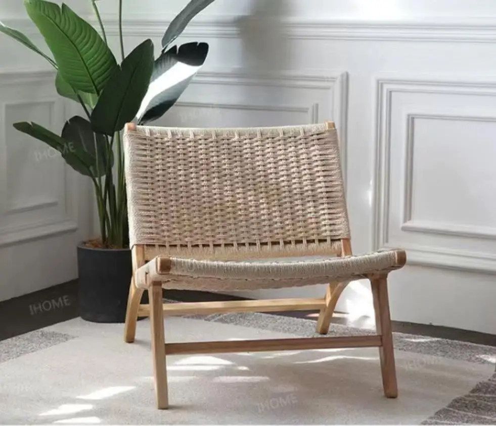 Rattan Wooden Sofa Chair Dining Living Room Indoor Balcony Leisure Modern Simple Rope Backrest Beach