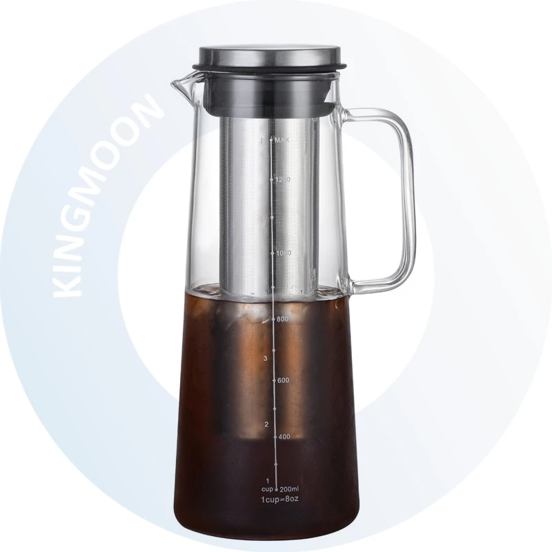 Hot Selling Borosilicate Glass Cold Brew Iced Coffee Maker Set Stainless Steel Filter and Lid Durable and Airtight