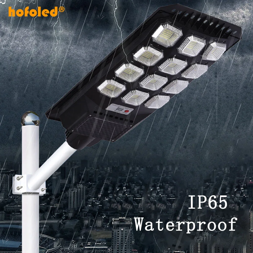 High Lumens Warm White Adjustable Light Brightness Large Capacity Hofoled Motion Sensor Dusk to Dark Solar LED Street Light