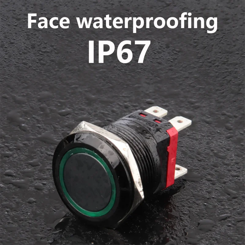 CHAOLEI 25 мм 20A Высокоточный металлический кнопочный переключатель, черный со светодиодной подсветкой 2NO