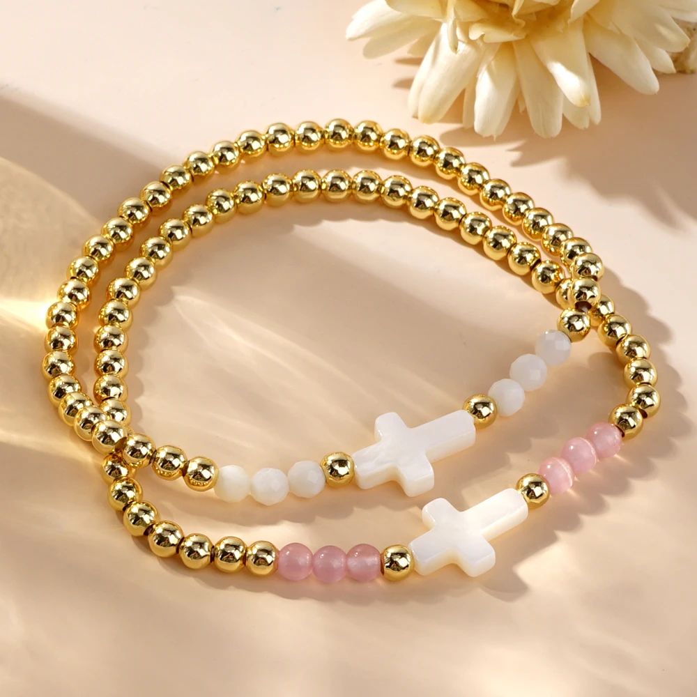 New Luxury 18k Gold Filled Beads Bracelets Women Fashion Charm Waterproof Gold Beaded Bracelet Jewelry For Gift