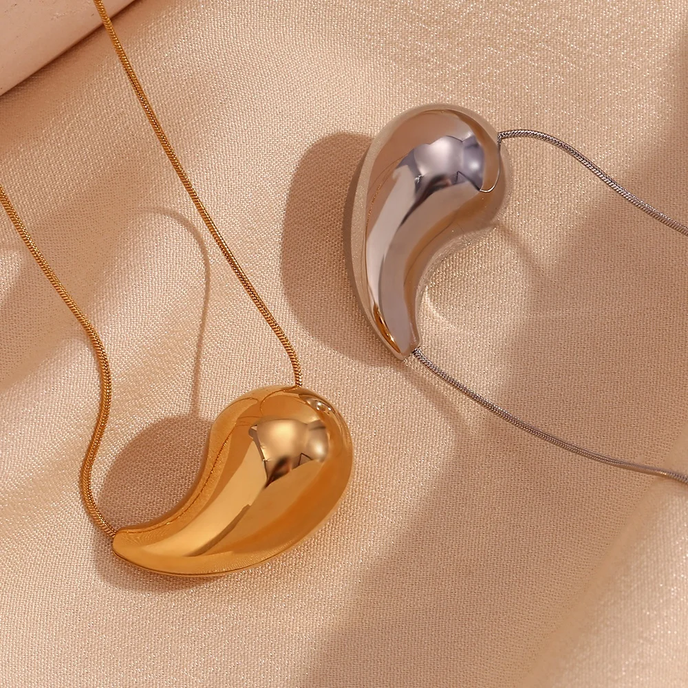Hollow Water Drop Pendant Necklace Tarnish Free Jewelry Gold Plated Stainless Steel Necklace collier acier inoxydable bijoux