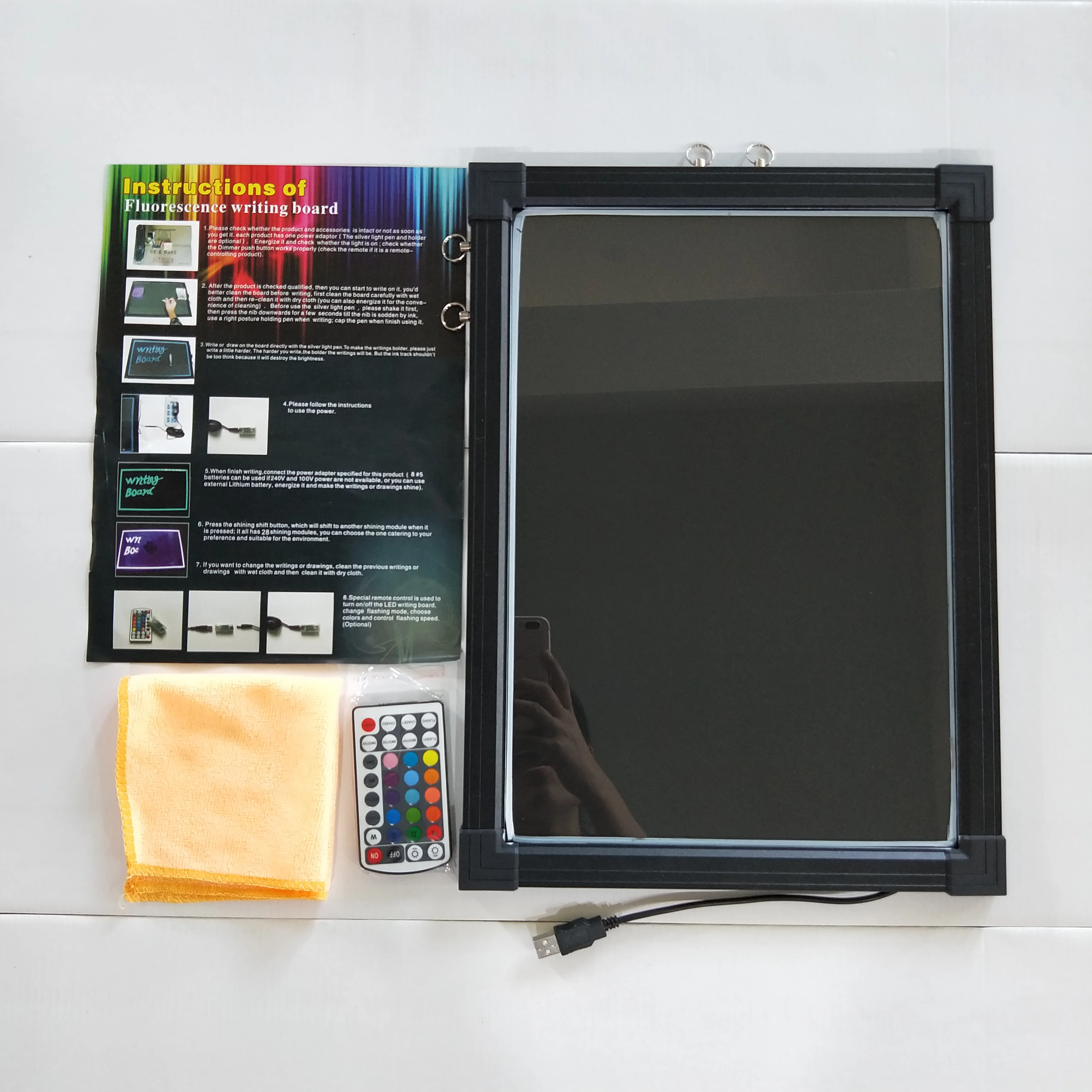 Flashing Illuminated Erasable Neon LED Message Writing Board Bundle with Fluorescent Pens, Remote Control, USB Controller