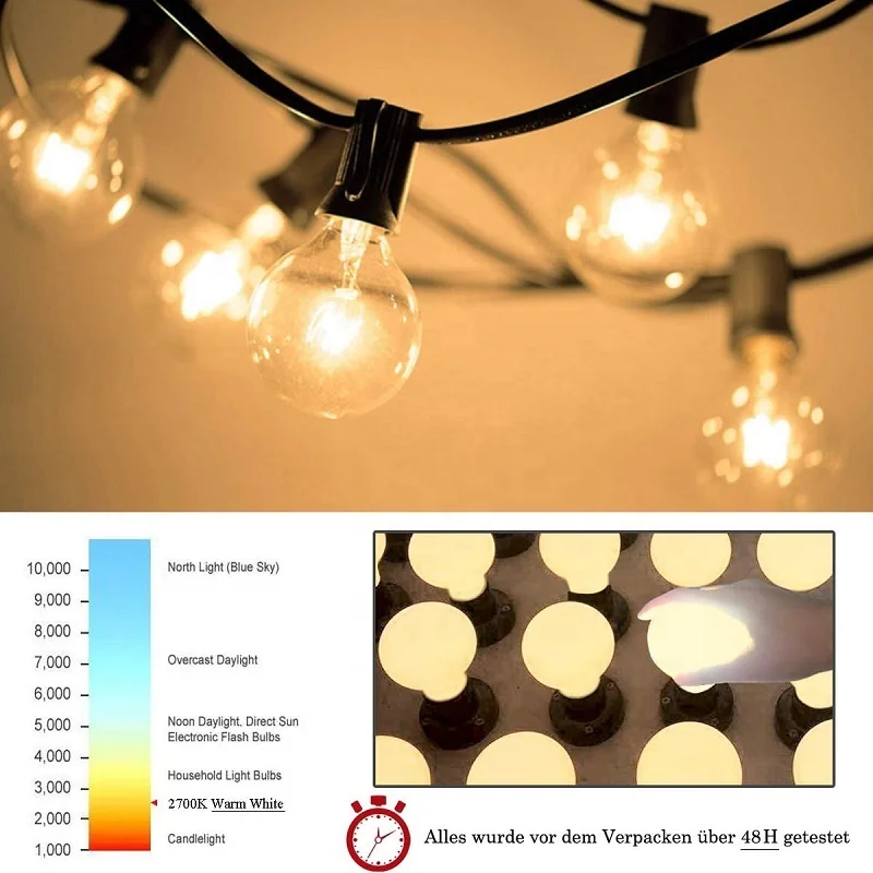 G40 Edison Incandescent String  UK 25Lamps Garden Outdoor Christmas decorative character string lights