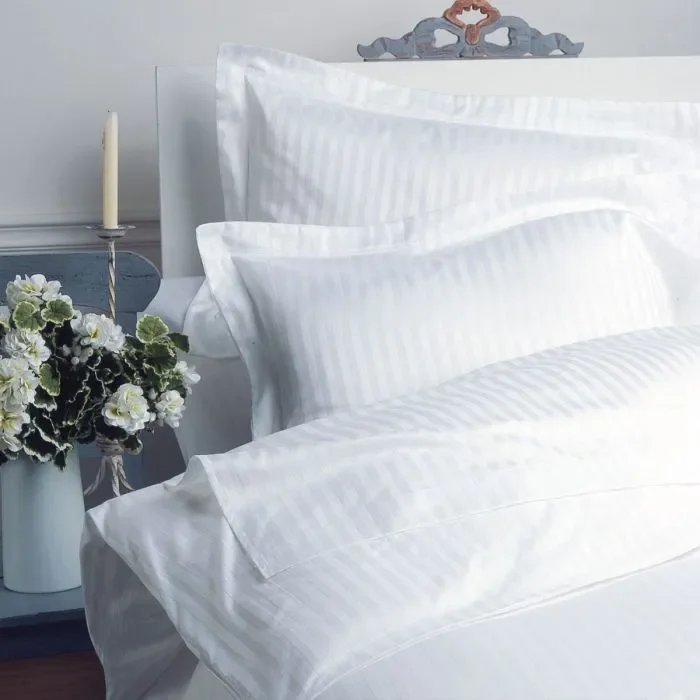 Hotel Supply Bed Sheet Set 100% Cotton Bedding Satin Stripe Bed Sheet Fitted Sheet for Hotel Linen