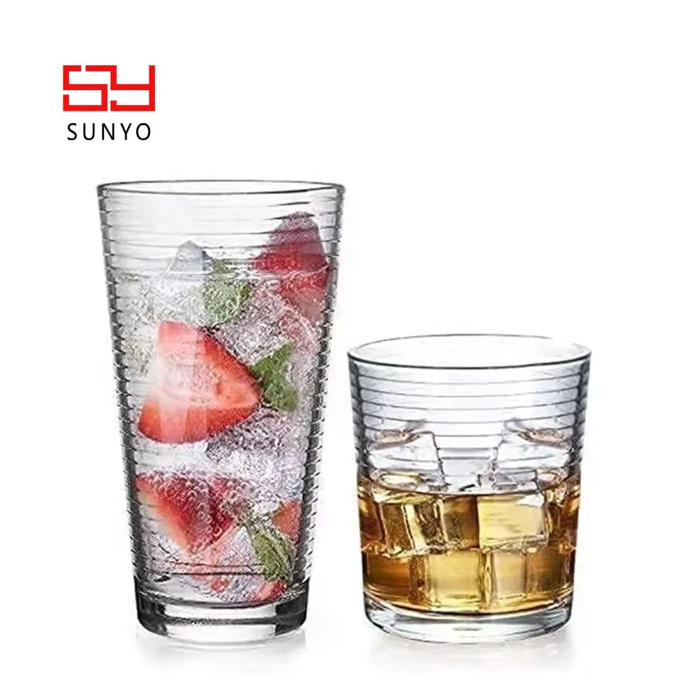 Simple Design Horizontal Stripe Ripple Home Usual Stock Various Uses Handmade Mouthblown Clearly Drinking Water Glass