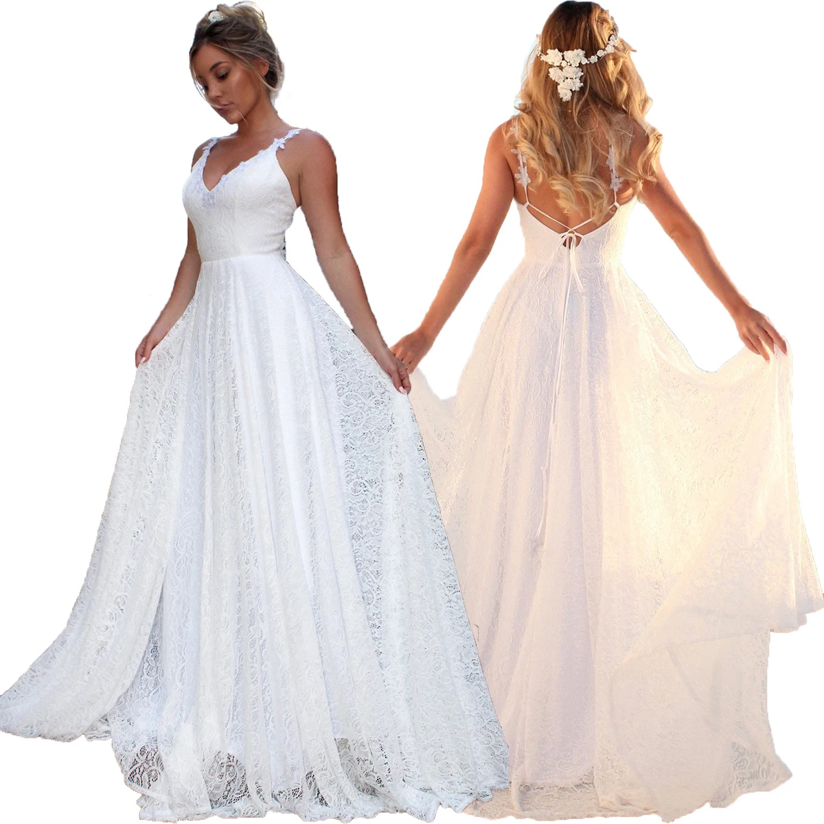 2021 European American summer new sexy V-neck sling print stitching lace long bridesmaid wedding evening