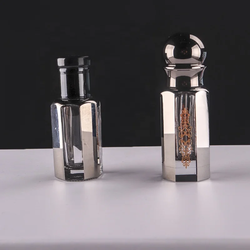 Arabic gold metal oud custom engraving 3ml 6ml 12ml fancy attar crystal glass perfume essential oil bottles with gold cap