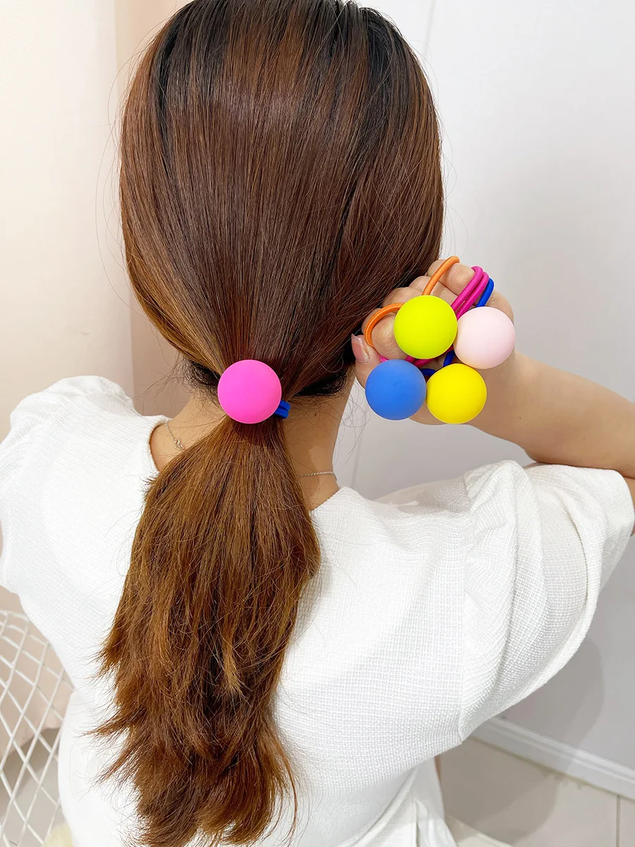 Acrylic Elastic Hair Rope Band Fluorescent Candy Color Geometric Ball Circle for