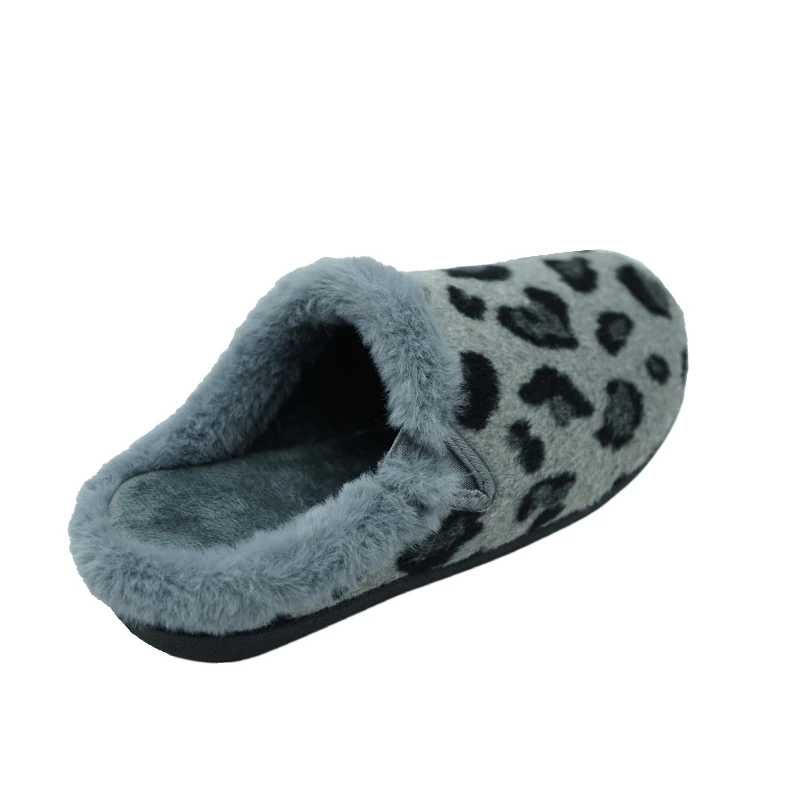 China Wholesale winter women leopard print Daily Life deep grey collar shoes thermal slippers