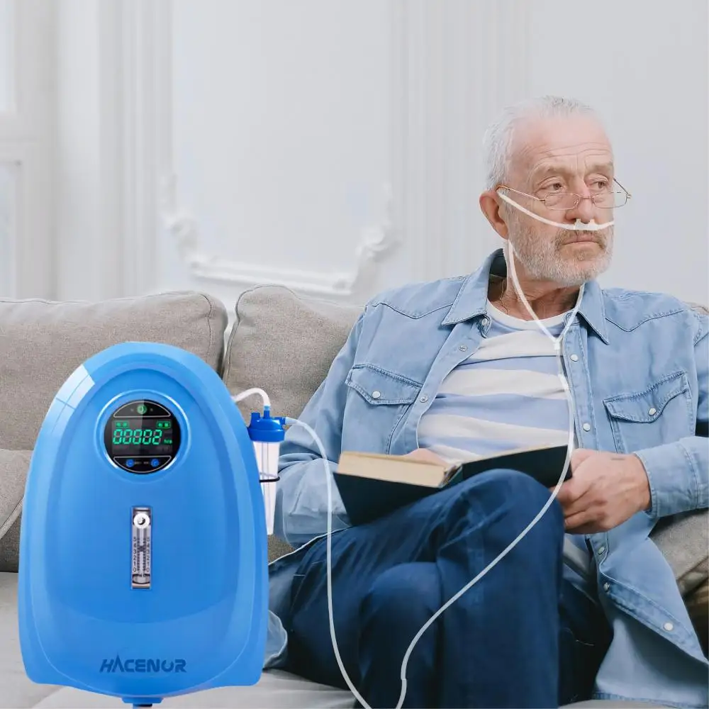 HACENOR Portable 96% High Purity 1-5L Adjustable Continuous Flow Oxygen Concentrator Continuously Work Low Noise 24/7 Work