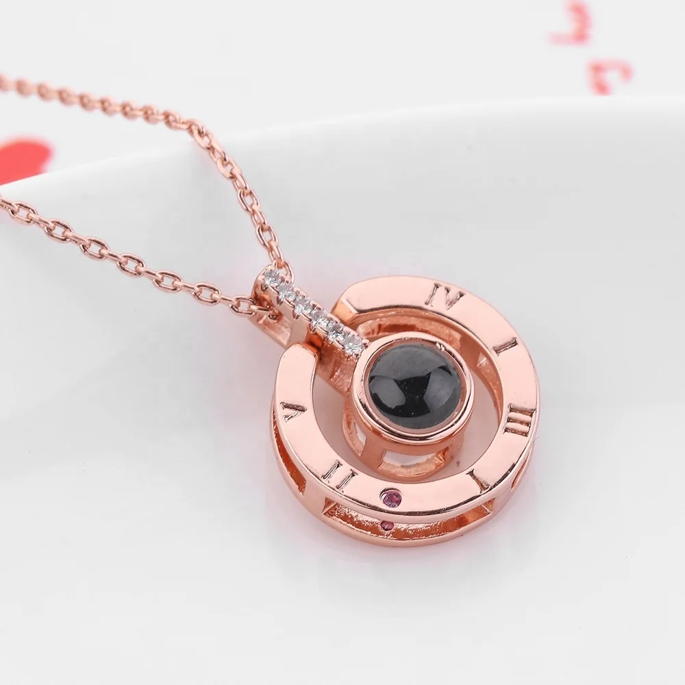 
Fashion Valentines Day Jewelry Gift 100 Languages Love Memory I Love You Projection Rose Gold Women Necklace 