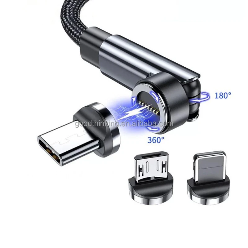 fast charger 540 degree rotation OEM Logo USB Type C Micro USB 3 in 1 magnetic cable