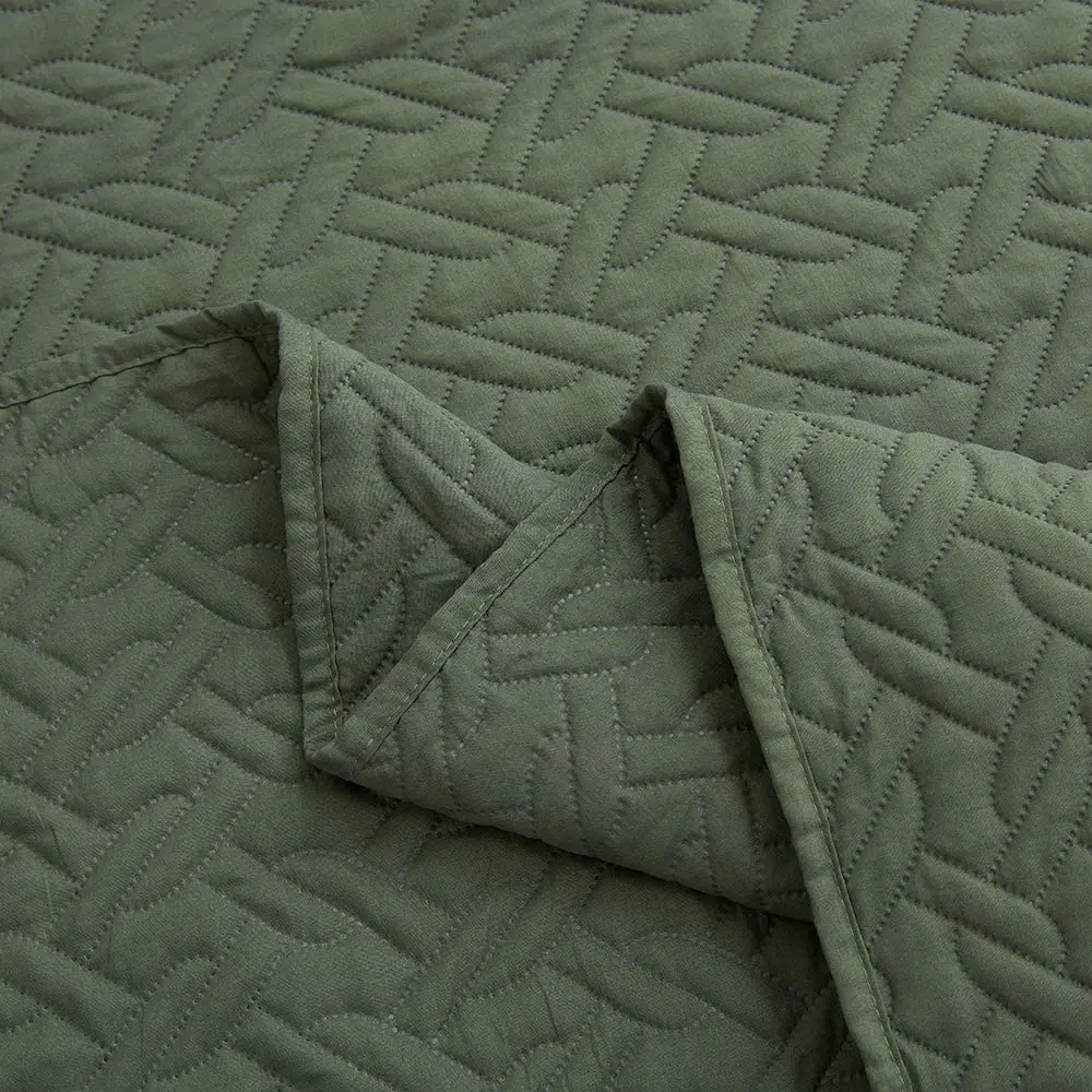 Olive Green Chain Pattern Bedspread Soft Lightweight Microfiber Coverlet, Luxurious Warm quilt set