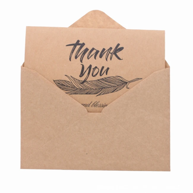 Factory Wholesale Recycled Brown Kraft Thank You Business Cards With Envelope And Stickers