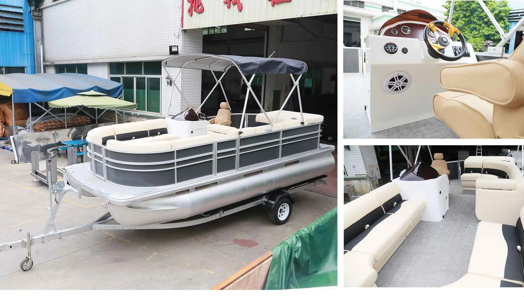 28ft 300HP Tritoon Pontoon Boat With Bathroom For Sale