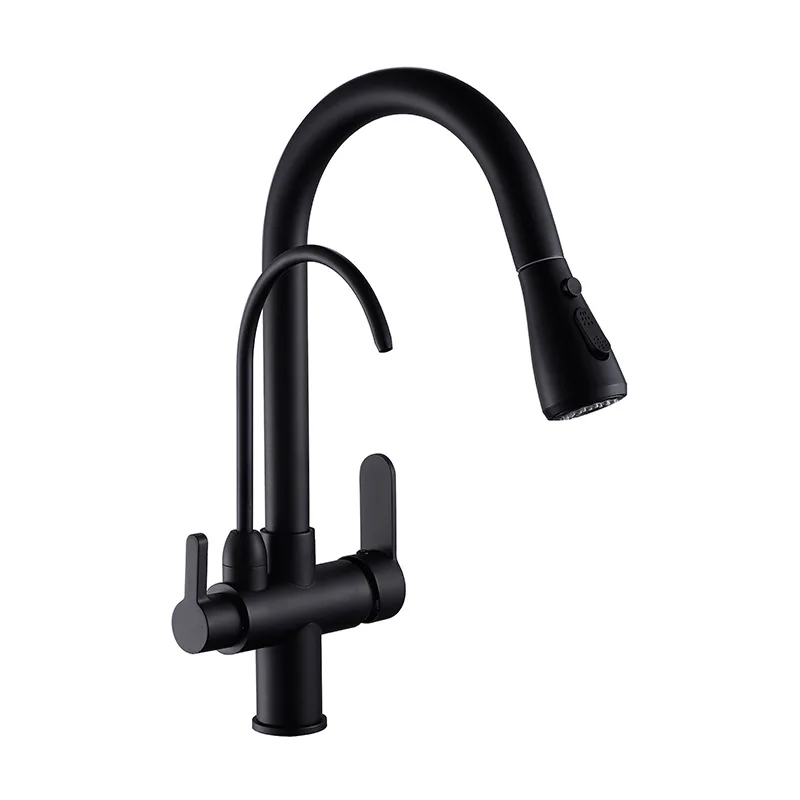 3 way matt black Chrome drinking brass 3 in 1 faucet modern black pull out kitchen faucets