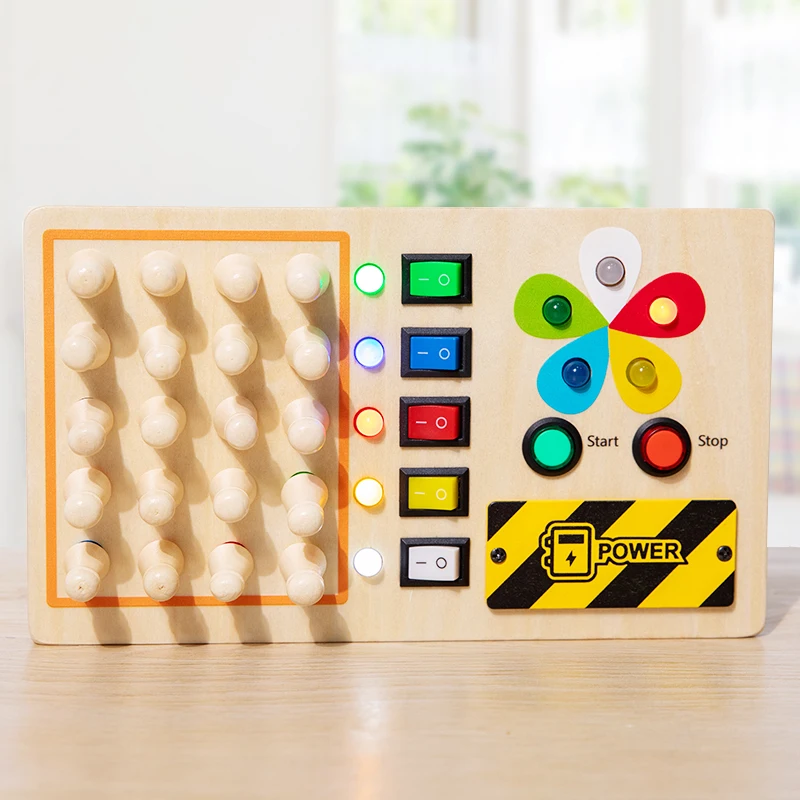 LED Busy Board for Kids Wooden Color Memory Chess Toy Improves Hands Ability and Memory Classification Skills Educational Toy