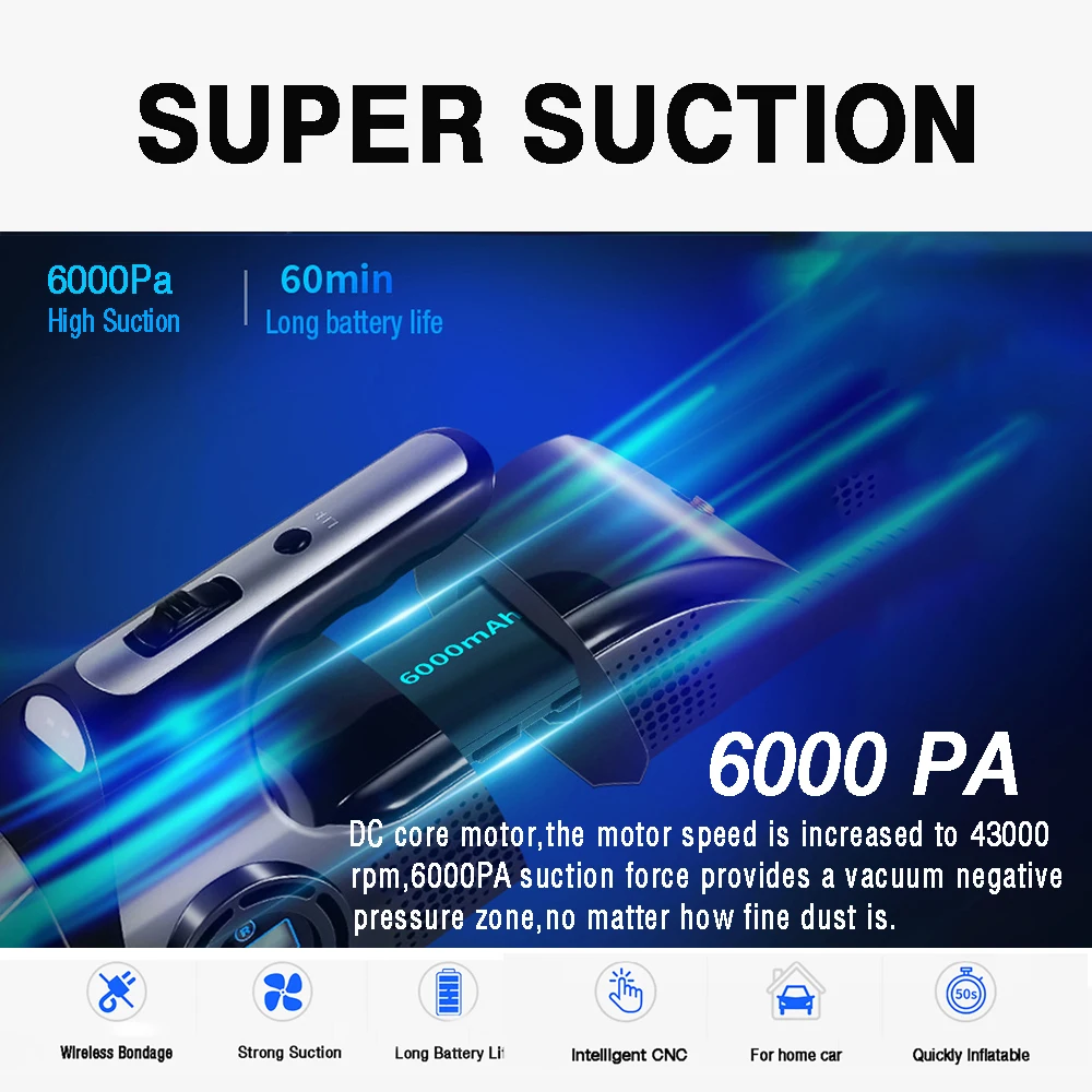 12V Cordless Digital Tire Inflators Pump Portable 4-in-1 Vacuum Cleaner with Compressor for Car Home Cleaning