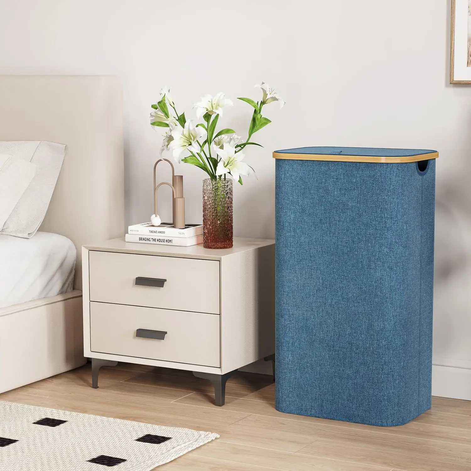 collapsible organizer shelf durable rope bathroom laundry clothes hamper washing woven cotton boxes round bamboo laundry basket