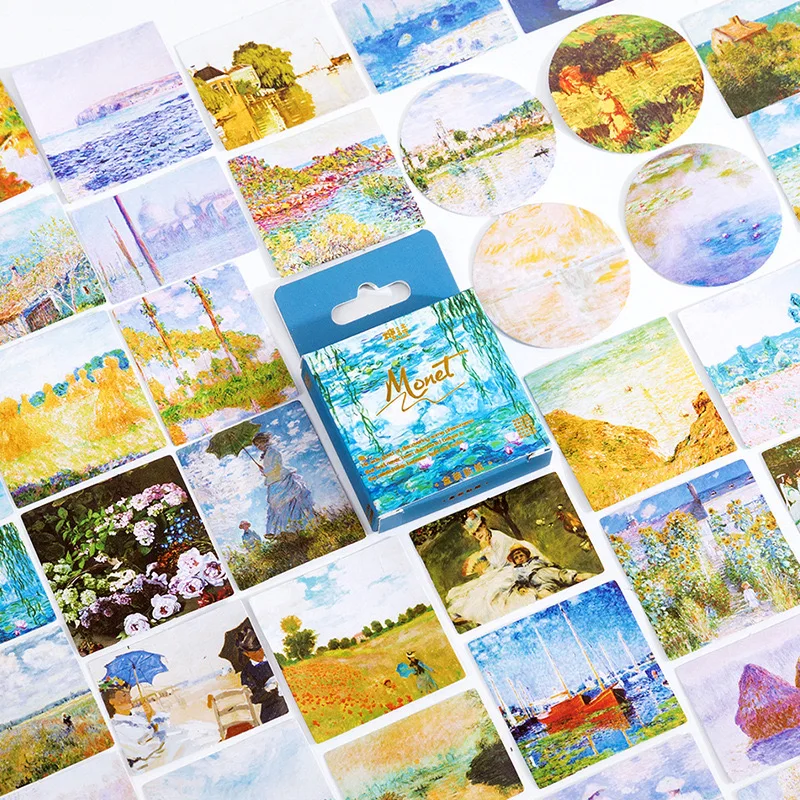 Gilding Box World Famous Painting Style Series Literary Hand Tent DIY Decorative Stickers 45 Pieces Of 6 Types Retro Stickers