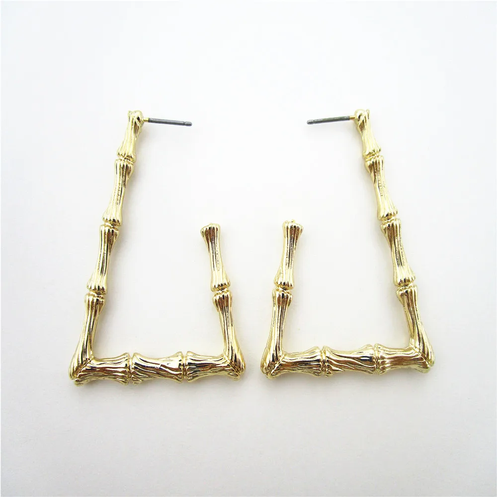 gold plated geometric hoop of bamboo earring