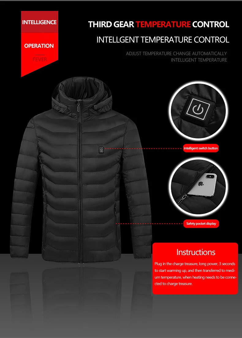 YAPU 2022 heating padded jacket 5v winter mens puffer down coat heater plus size heated cold thermal jacket electric jacket