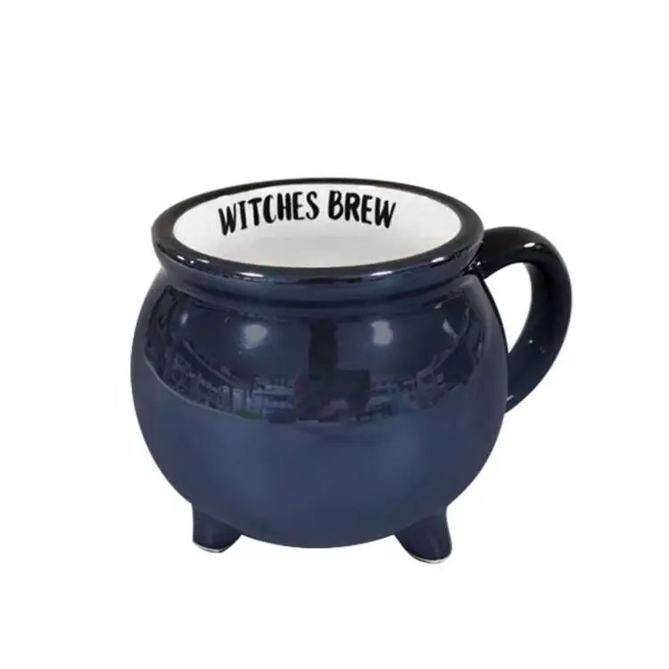 Wholesale Black Ceramic Coffee Cup Mug Handcrafted Witches Brew Cauldron Mug