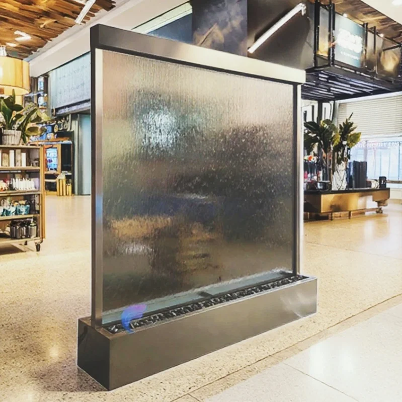Custom Made Floor Standing Glass Waterfall Indoor Waterfall Fountain Decorative