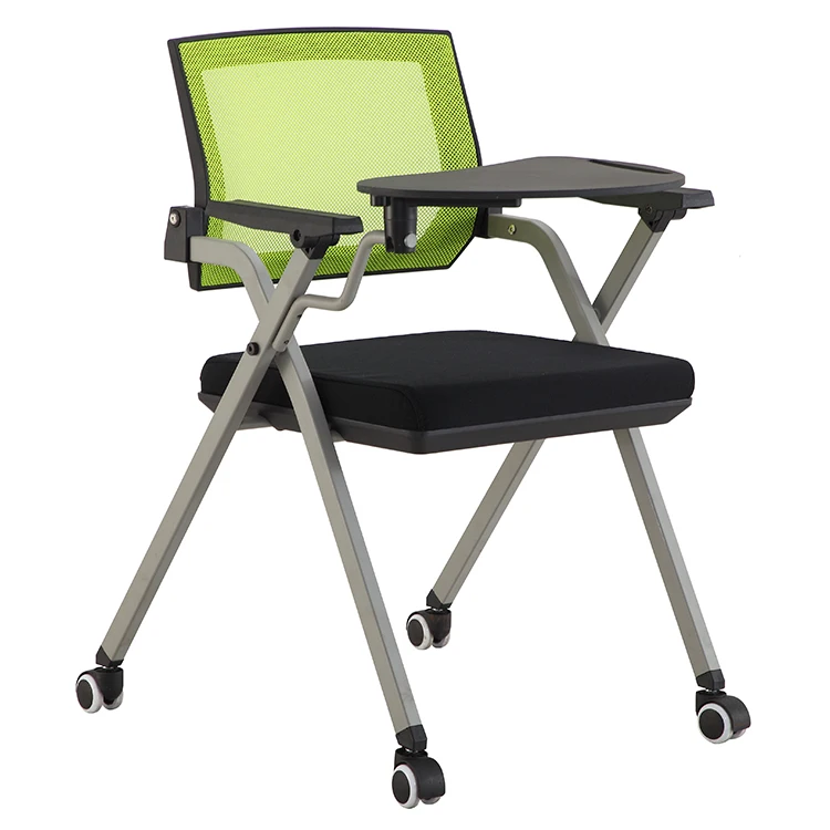 
Modern and simple style nylon folding office chair, mesh backrest conference chair, foldable training chair with writing desk 