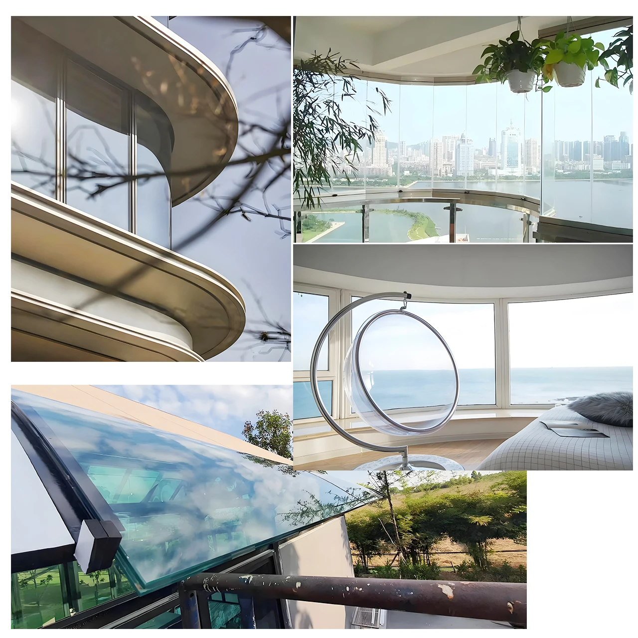 Custom Curved Tempered Glass Windows Door And Staircases Railing Profile Building Laminated Curved Glass  For Partition Sunrooms