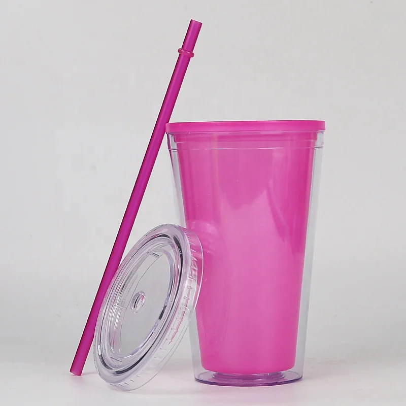 16 oz Reusable Color Changing Temperature Plastic Cups, Drinking Tumbler with Lids & Straws Wholesale Bulk