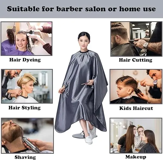 Nylon Polyester Taffeta  Custom Logo Hair Salon Makeup Haircut Gown with Snap Black Barber Apron Hairdresser Capes