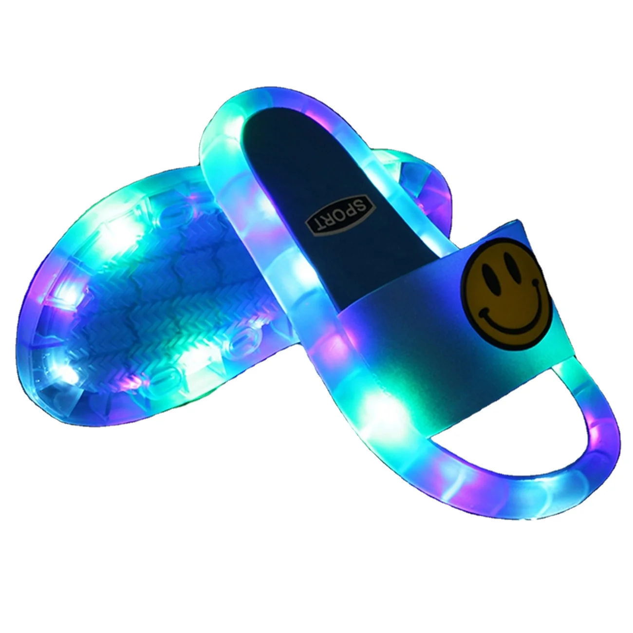 
2021 New Arrive Cool Boys and Girls LED Lights Slippers Smile Face Open Toe Design PVC Children Sandals Kids slipper 