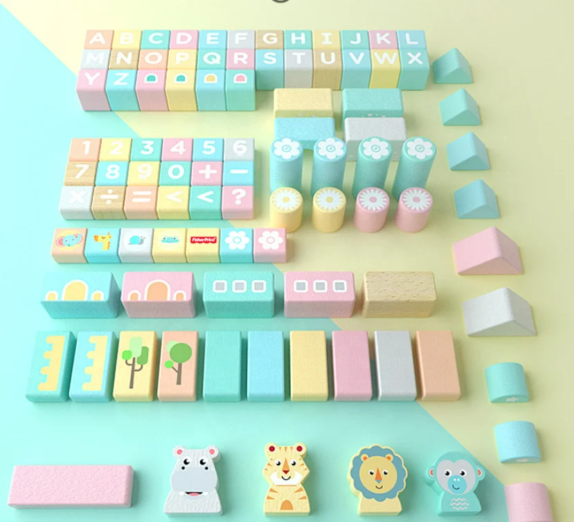 Educational Building Blocks Brick Toys Children Colorful Wooden Construction Building Bricks