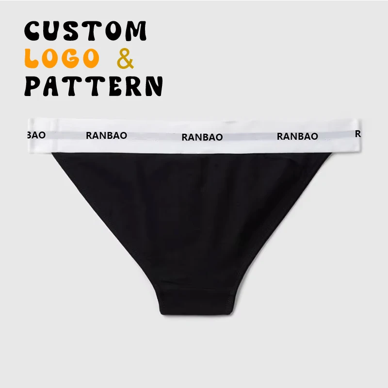 Custom elastic waist Convenient Logo stretch Organic Cotton Low rise Underwear Brief thong for women
