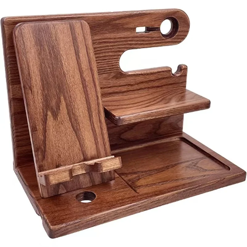 Factory Supply Customize Wood Phone Docking Station  Wood Stand  Watch Holder Organizer