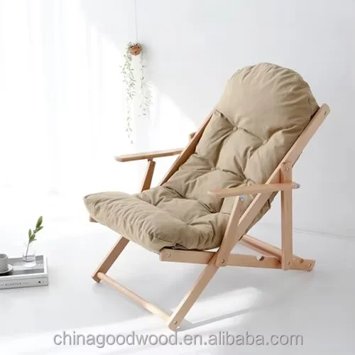 Modern Nordic Style Foldable Wooden Leisure Adjustable Lazy Beach Living Room Balcony Outdoor Furniture Sofa Recliner Chair