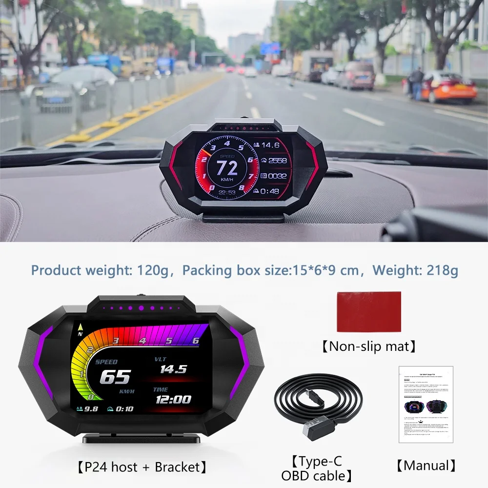 WiiYii Universal Car OBD2 Meter Heads Up Display P24 Digital Turbo pressure multi-function water temp obd2 gps Hud