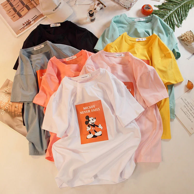 100% Cotton Short Sleeve T-Shirt women 2023 new summer Korean ins personalized print versatile loose white top