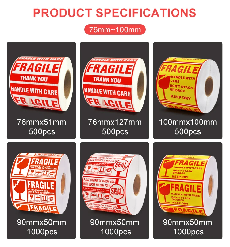 Shipping label red fragile paper warning label sticker sheet for thermal transfer printer