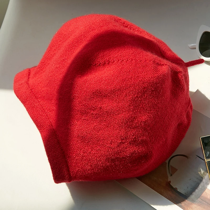 Ladies 100% cashmere solid color retro Joker literary knitted beret
